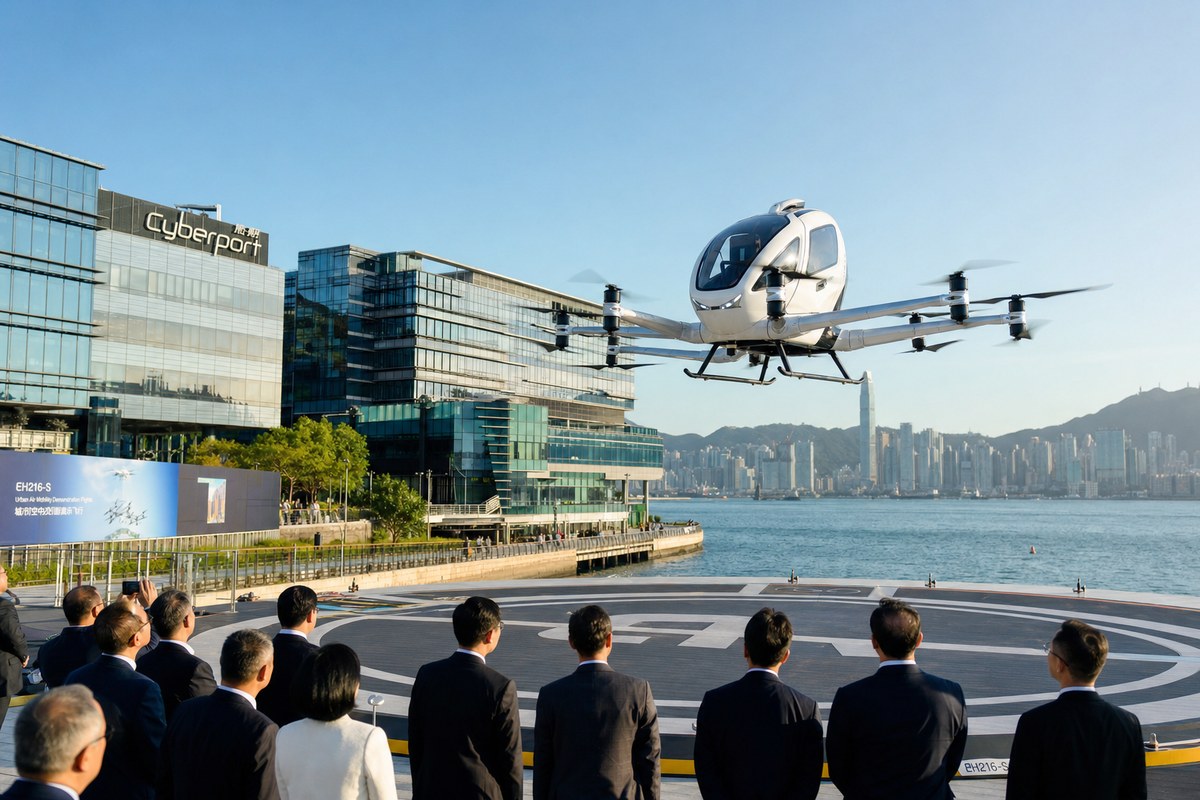 EHang EH216-S Pilotless eVTOL Completes First Public Flight in Hong Kong at Cyberport