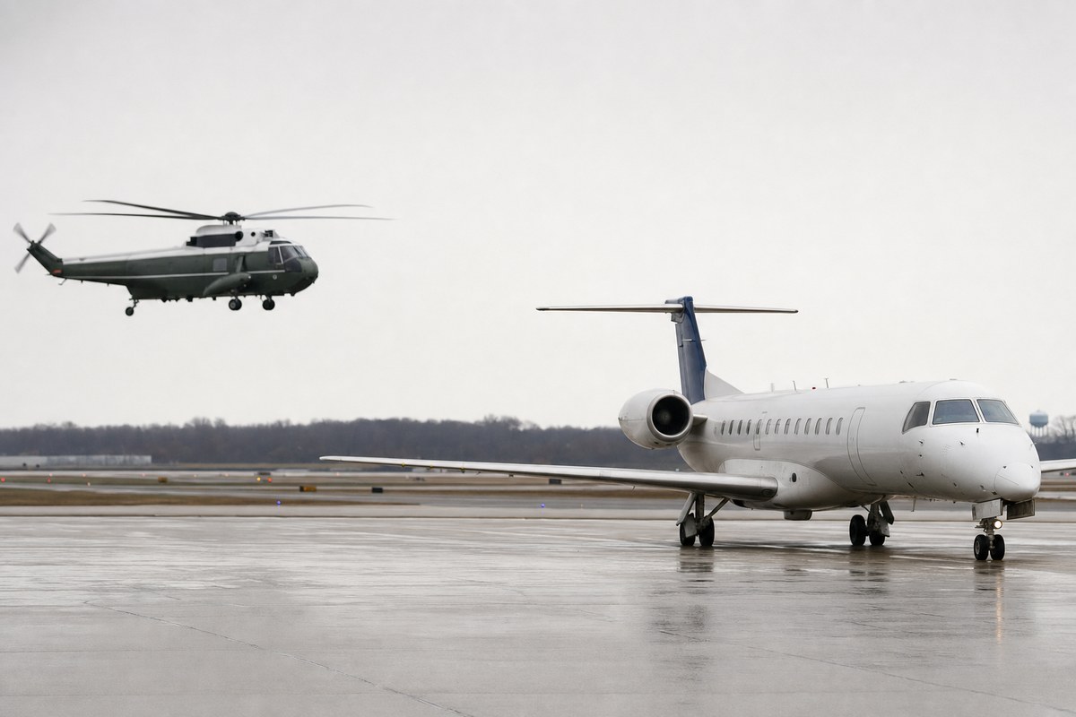 Advance take-off warnings for 'Marine One' not received before airprox with Envoy E170