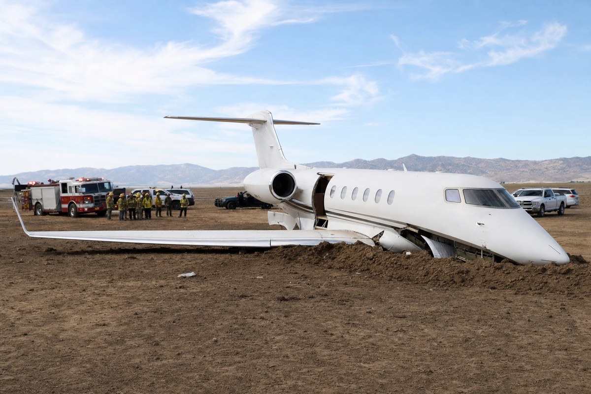 Private Jet Crash-Lands Near Porterville Airport in California's Central Valley; All 6 Aboard Escape Serious Injury