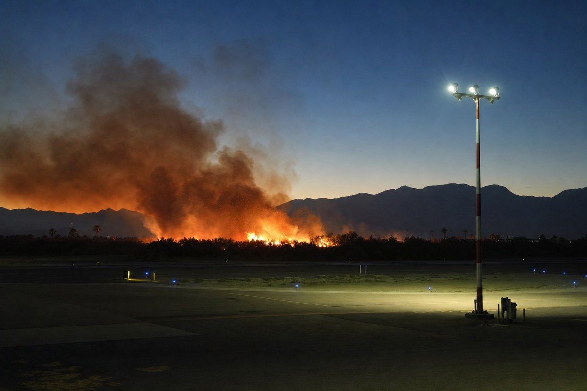 Vegetation Fire Near Jacqueline Cochran Regional Airport in Thermal, California Prompts Airport Closure and Road Shutdow