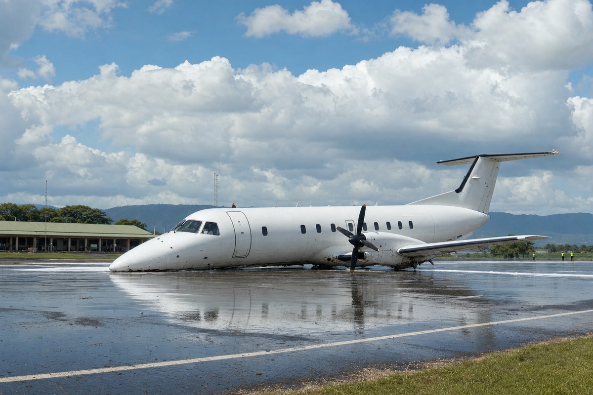 Embraer 120 Makes Emergency Belly Landing at Kilimanjaro International Airport After Gear Failure
