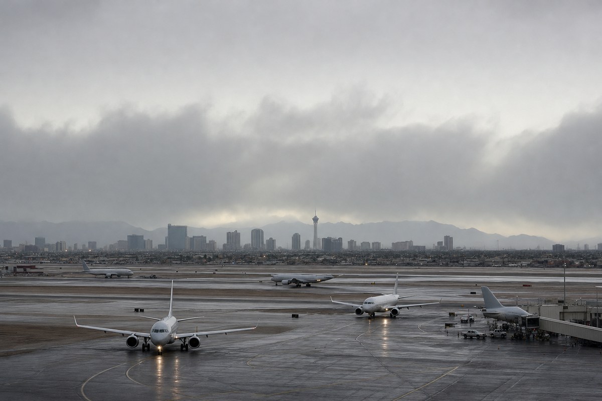 Ground delays hit Harry Reid International Airport in Las Vegas due to low clouds and high winds