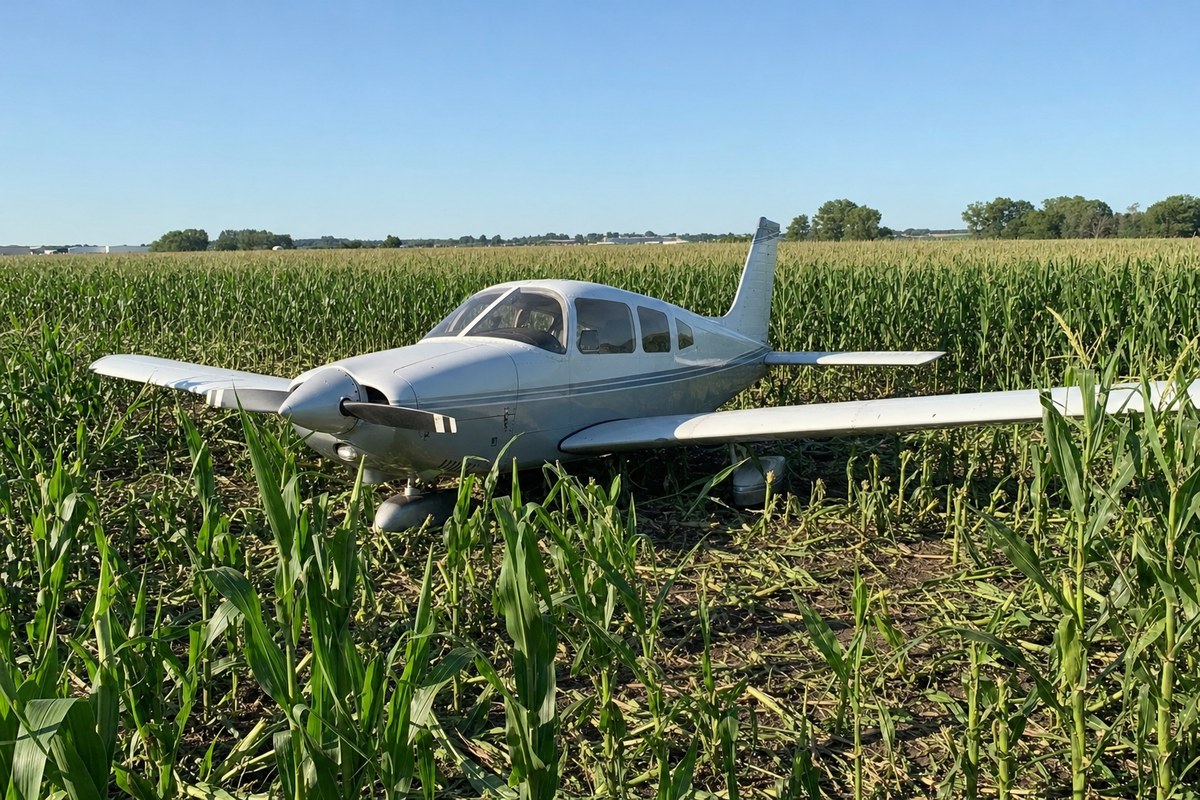 Single-Engine Piper Aircraft Lands in Cornfield Near Eastern Iowa Airport; No Injuries Reported