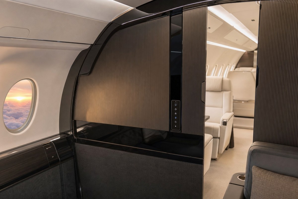 Lufthansa Technik, F/LIST and Pilatus unveil »nice« intelligent cabin divider at NBAA-BACE