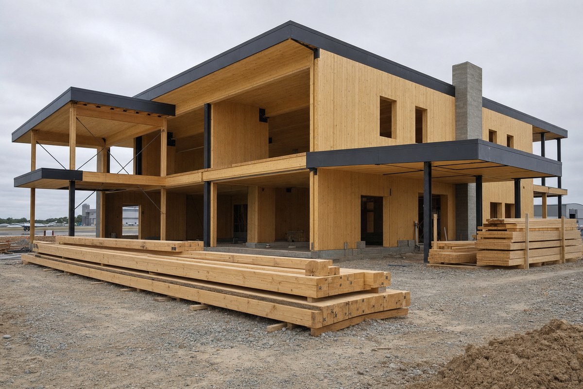 Georgia Forestry Trustees Tour Macon's Mass-Timber FBO Executive Terminal, About 70% Georgia-Grown Wood