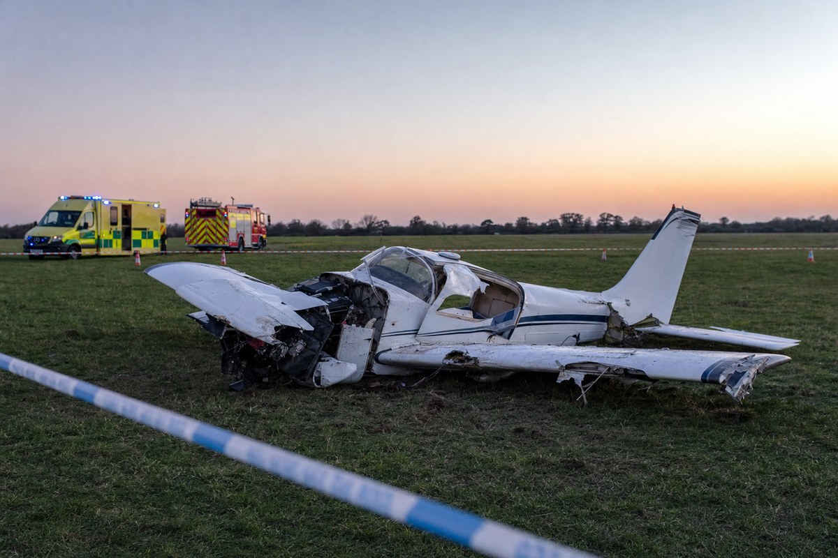Three taken to hospital after light aircraft crash at Beccles Aerodrome in Suffolk